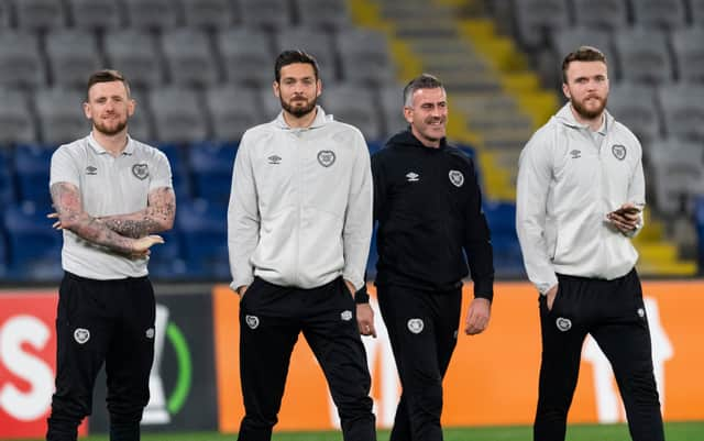 Hearts' Ross Stewart, Craig Gordon, Paul Gallacher and Zander Clark in Istanbul.