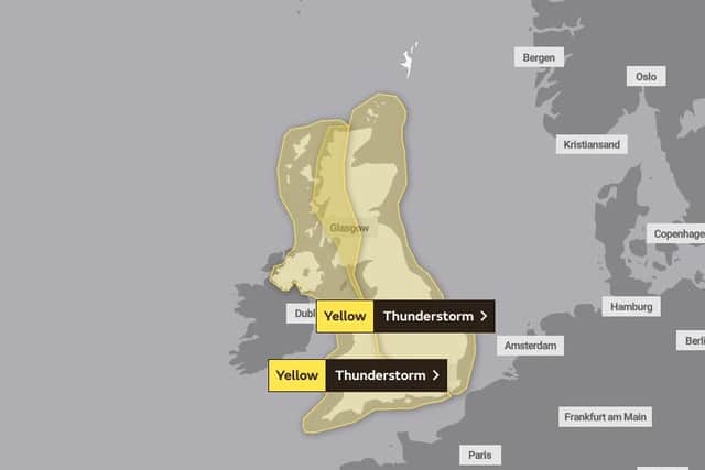 By Friday, the whole of Scotland and the rest of the UK - excluding the Shetland islands - will be subject to thunderstorm warnings.