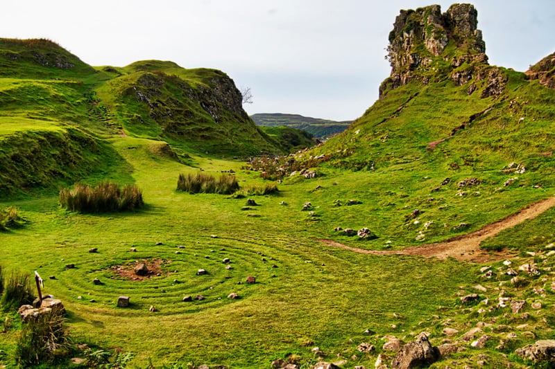 The Fairy Glen can be found on the hills above Uig village. Described as one of the Isle of Skye's 'most enchanting locations', the area catches your attention as the unusual 'off-the-beaten-path' bumpy terrain stands out from the surrounding fields.