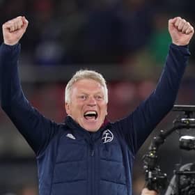 David Moyes celebrates West Ham reaching the Europa Conference League final.