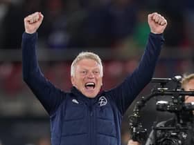 David Moyes celebrates West Ham reaching the Europa Conference League final.