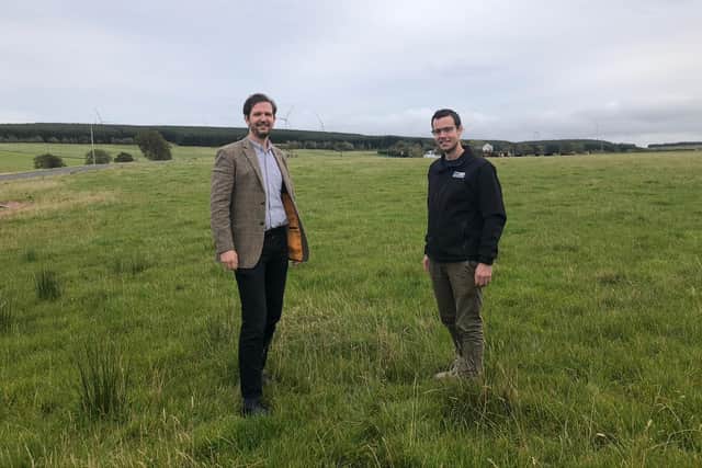 Banks Renewables sustainability and external affairs manager Robin Winstanley and project manager Alan Wells visit the East Ayrshire site of Lethans Wind Farm - construction is due to begin in 2024