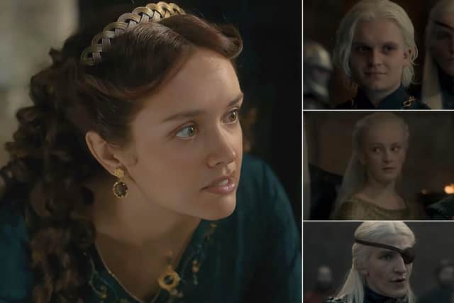 Alicent Hightower's children with King Viserys in House of the Dragon: Aegon, Helaena, and Aemond (HBO)