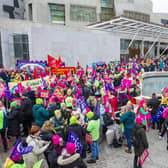 Teachers hold a rally outside the Scottish Parliament on a strike day in November last year