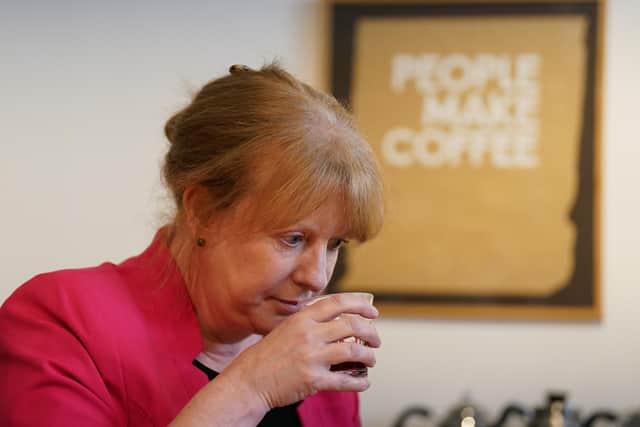 Deputy First Minister Shona Robison samples coffee during a visit to sustainable coffee roaster Dear Green, in Glasgow, to highlight the Scottish Government's new financial and economic policy commitments