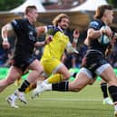 Glasgow Warriors' Kyle Rowe scores a second half try during the BKT URC match against Zebre Parma at Scotstoun Stadium, on May 31, 2024. (Photo by Ross MacDonald / SNS Group)