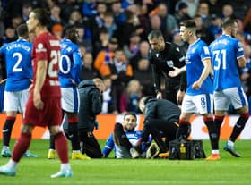 Rangers' Connor Goldson picked up a serious injury against Liverpool.