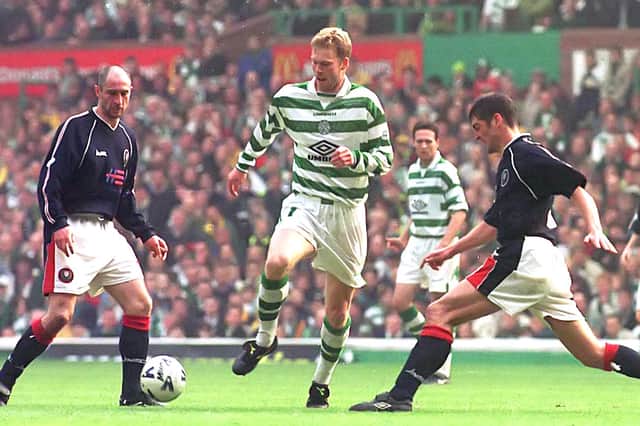 Morten Wieghorst bursts through against former club Dundee in April 1999