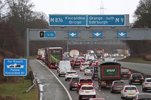 Queuing traffic at the M876 M9 junction in Scotland, as lives are being put at risk as some drivers with 12 or more points on their licence are still on the roads, ministers have been warned. Picture: Andrew Milligan/PA Wire