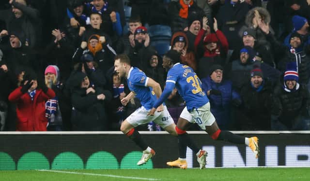 Rangers' Scott Arfield celebrates his 75th minute winner against Livingston at Ibrox. (Photo by Alan Harvey / SNS Group)