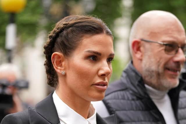 Rebekah Vardy looking apprehensive outside the High Court during the 'Wagatha Christie' case