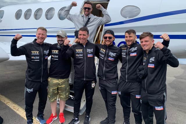 Josh Taylor and team used a private jet for the last leg of their journey home. Picture: MTK Global Boxing