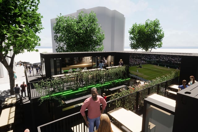 Artist's impression of plans to build a 'box' of cafes, shops and toilets on Fargate in Sheffield city centre near the Town Hall. Sheffield Council and Steel Yard are collaborating on the plans and aim to have it open later this year in 2022. Credit: ADD Architects.