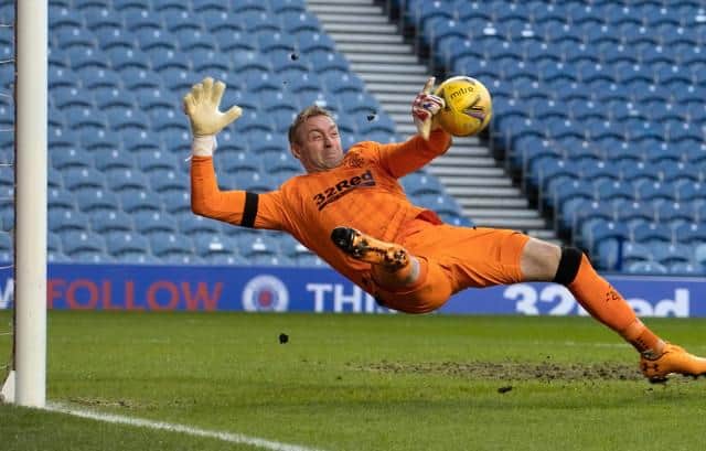 Allan McGregor in action for Rangers during a Scottish Premiership match between Rangers and Celtic at Ibrox Stadium, on January 02, 2021, in Glasgow, Scotland (Photo by Alan Harvey / SNS Group)