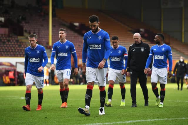 Rangers defender Connor Goldson and his team walk off after the 1-1 draw at Motherwell (Photo by Craig Foy / SNS Group)