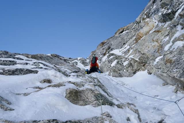 Climbing on the first ascent of Jugal Spire in spring last year