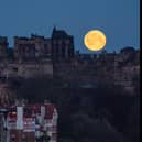 Moon over Edinburgh Castle.