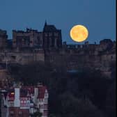 Moon over Edinburgh Castle.