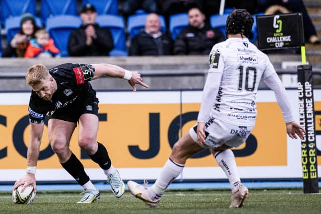 Captain Kyle Steyn scored two of Glasgow Warriors' record 11 tries against the Dragons.  (Photo by Craig Williamson / SNS Group)