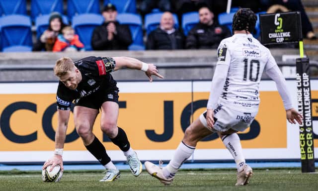 Captain Kyle Steyn scored two of Glasgow Warriors' record 11 tries against the Dragons.  (Photo by Craig Williamson / SNS Group)