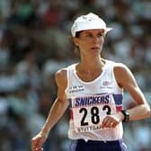Karen MacLeod competing in the 10,000 metres at the World Championships in Stuttgart in 1993.