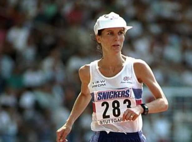 Karen MacLeod competing in the 10,000 metres at the World Championships in Stuttgart in 1993.