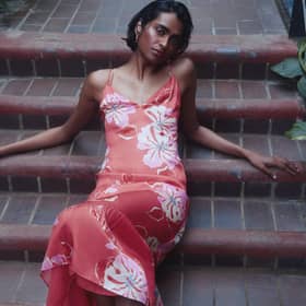 Raffa Hibiscus Print Max Dress from Whistles High Summer 2024 Pic:Daisy Walker/Daniel William Hynd