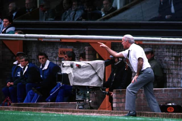 Jim McLean in typical pose during a game at Tannadice in 1987