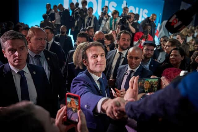 President Emmanuel Macron after polls closed in the first round of voting in the French Presidential Election.