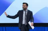 First Minister and SNP leader Humza Yousaf discusses the Independence Strategy Resolution during the second session at the SNP annual conference at The Event Complex Aberdeen (TECA) in Aberdeen.