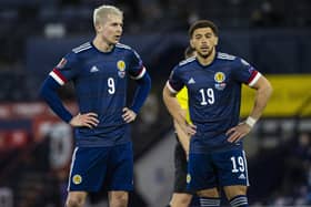 Scotland's Lyndon Dykes (left) and Che Adams failed to train with the squad ahead of the trip to Poland to face Ukraine. (Photo by Craig Williamson / SNS Group)
