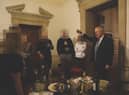 The then prime minister Boris Johnson (right) at a leaving gathering in the vestibule of the Press Office of 10 Downing Street, London,.