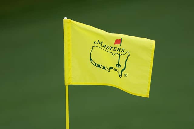 A detail view of a pin flag during a practice round prior to the 2023 Masters Tournament at Augusta National Golf Club on April 03, 2023 in Augusta, Georgia. (Photo by Patrick Smith/Getty Images)