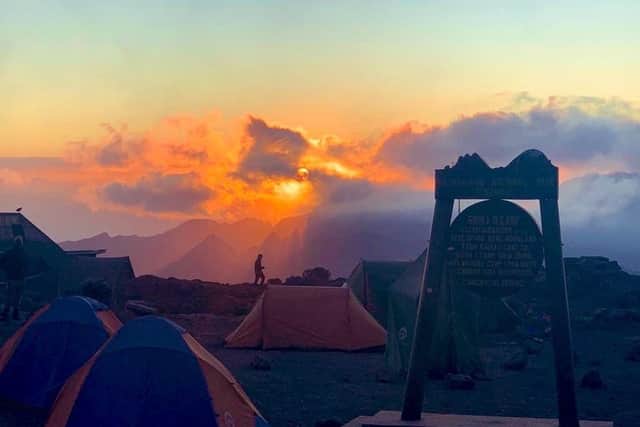 camping at dusk on Kilimanjaro