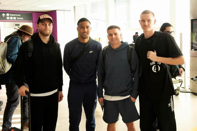 Four of seven Scottish Premiership stars in the Australia squad: Nathaniel Atkinson (Hearts), Keanu Baccus (St Mirren), Cammy Devlin (Hearts) and Kye Rowles (Hearts). (Photo by Paul Devlin / SNS Group)