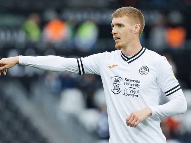 Jay Fulton of Swansea City in action during the Sky Bet Championship match between Swansea City and Huddersfield Town on September 25, 2021. (Photo by Athena Pictures/Getty Images)