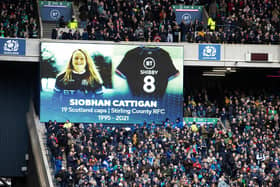 Tributes were paid to former Scotland international Siobhan Cattigan during a Guinness Six Nations match between Scotland and Ireland at BT Murrayfield on March 12, 2023. (Photo by Craig Williamson / SNS Group)