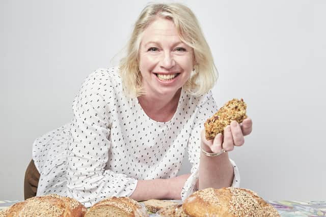 Charlotte Blackler with the Mena bread, which she hopes will be an easy way for women to eat more plant oestrogens to help alleviate menopause symptoms.