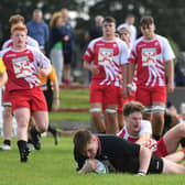 Edinburgh's Ollie Blyth-Lafferty scores a try during a FOSROC Academy fixtures at Stirling Rugby Club, on July 31, 2022.  (Photo by Ross MacDonald / SNS Group)