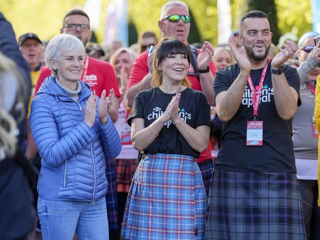 Judy Murray, Laura Boyd and Phillip Petrie at the start line of the biggest ever Kiltwalk