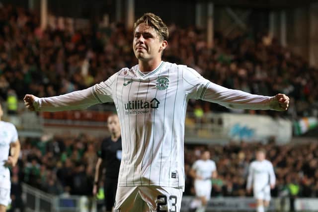 Scott Allan celebrates his goal against Dundee United.