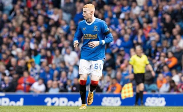 Scotland under-19 international Adam Devine made his first team debut for Rangers as a substitute in their 2-0 win over Dundee United at Ibrox. (Photo by Alan Harvey / SNS Group)