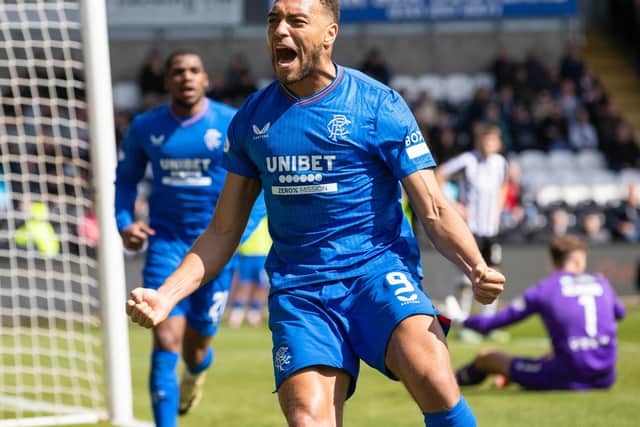 Cyriel Dessers celebrates after putting Rangers 2-1 ahead at St Mirren. (Photo by Alan Harvey / SNS Group)