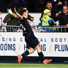 Kai Kennedy celebrates his winner for Falkirk in the Scottish Cup against Ayr.