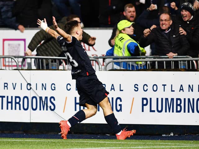 Kai Kennedy celebrates his winner for Falkirk in the Scottish Cup against Ayr.