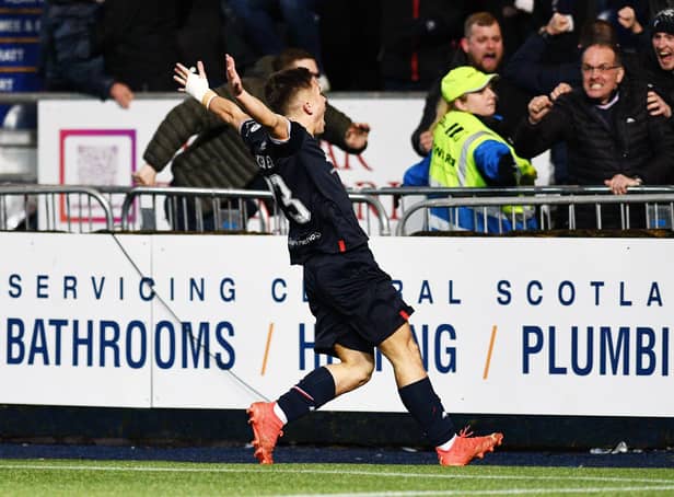 Kai Kennedy celebrates his winner for Falkirk in the Scottish Cup against Ayr.