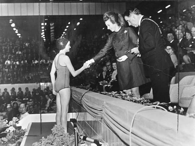 Princess Anne opens the Commonwealth Pool, with Joyce Laidlaw.