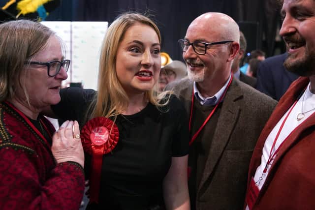 Gen Kitchen celebrates with her family after being declared winner in the Wellingborough by-election. Photo: Joe Giddens/PA Wire