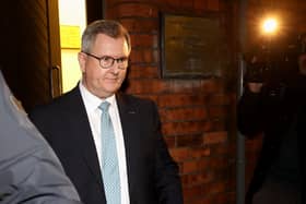 DUP leader Sir Jeffrey Donaldson leaving his party's HQ at Dundela in east Belfast, where he briefed senior members on Government proposals aimed at ending Stormont's powersharing impasse. Picture date: Monday January 29, 2024. PA Photo. See PA story ULSTER Stormont. Photo credit should read: Liam McBurney/PA Wire