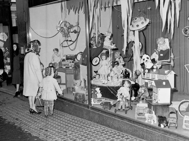 Christmas window displays in Patrick Thomsons on North Bridge, Edinburgh, in 1965.